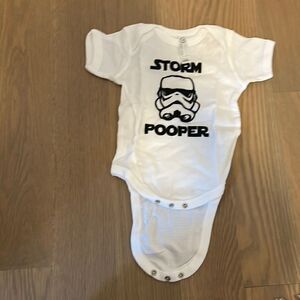 NWOT Storm pooper white tee onesie 12M